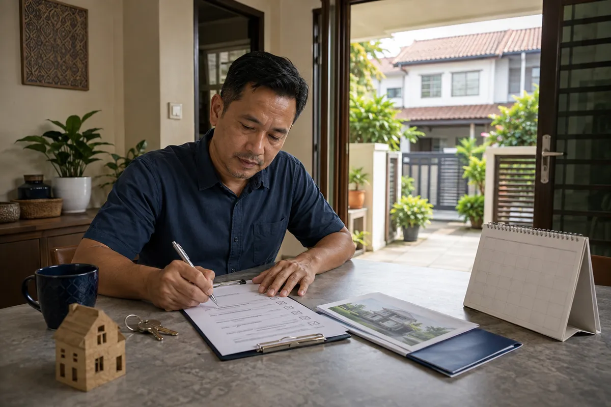 Pemilik rumah menyusun persediaan jualan berdasarkan kalendar dan keadaan rumah teres