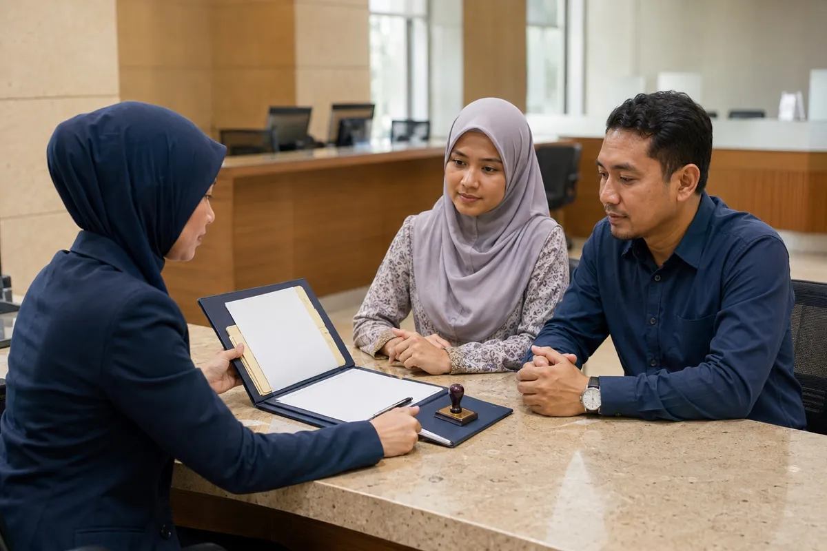 Pembeli dan penjual menunggu semakan kelulusan serta pendaftaran pindah milik