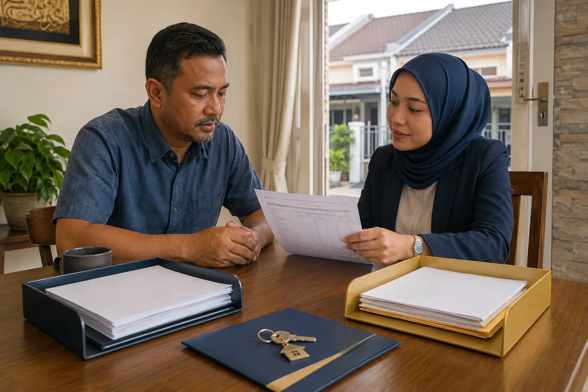 Pemilik menyemak penyata penyelesaian pinjaman sebelum meneruskan jualan rumah