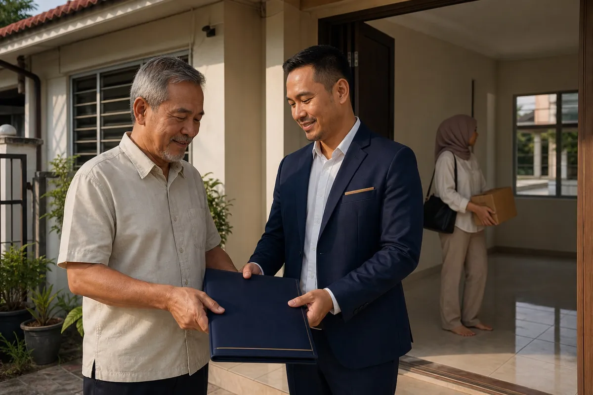 Penjual menutup fail transaksi selepas jualan rumah berjaya diselesaikan