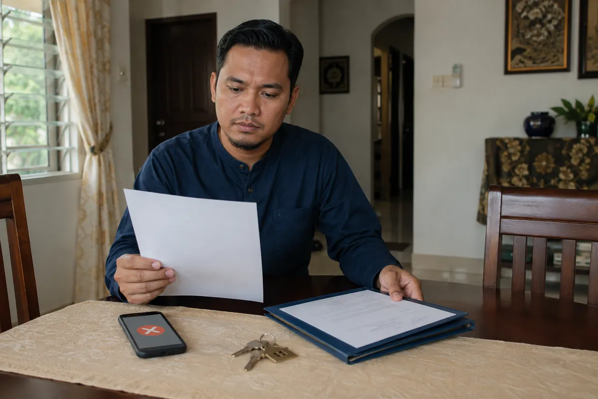 Penjual menyemak borang tawaran selepas menerima pembatalan daripada pembeli
