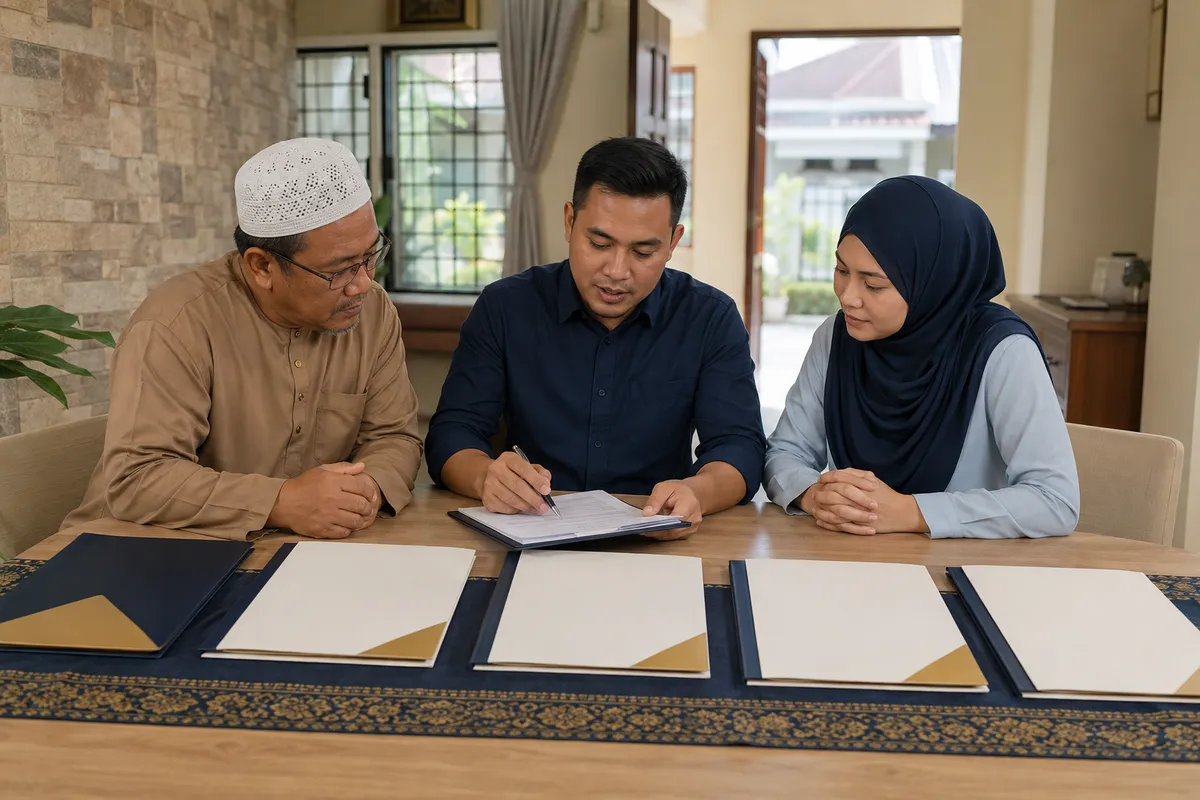 Penjual, pembeli dan ejen menyemak langkah dokumentasi selepas bayaran booking
